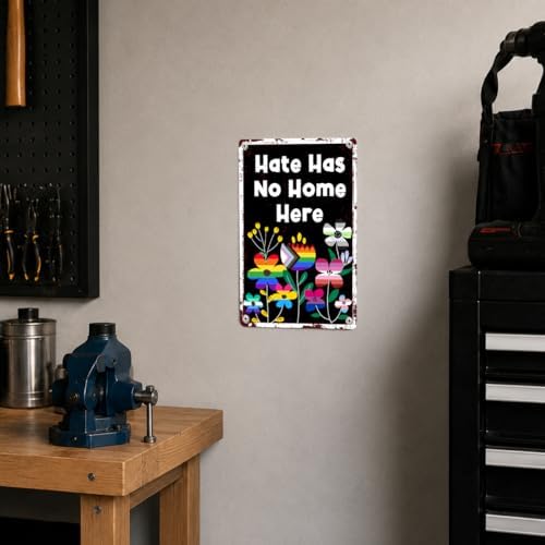 LGBT Sign Wall Decor, Rainbow Pride Month Sign Decor for Home LGBTQ Lesbian Gay Queer Room Patio Porch Wall Metal Sign 8 x 12 Inches, Hate Has No Home Here - Image 4
