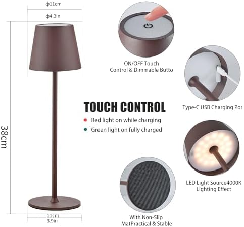 2 Pack Cordless Table Lamp,Portable LED Desk Lamp, 6000mAh Battery Operated, 3 Color Stepless Dimming Up, for Restaurant/Bedroom/Bars/Outdoor Party/Camping/Coffee Shop Night Light - Image 3