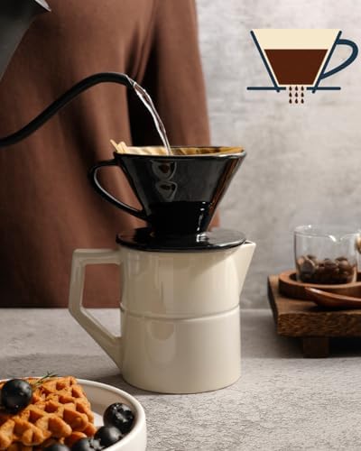 Pour Over Coffee Maker, Single Cup Ceramic Coffee Dripper, Reusable Filter Cone Drip Holder Slow Brewer with Hole Flat Bottom for Home, Office, Travel, Camping (Black) - Image 3