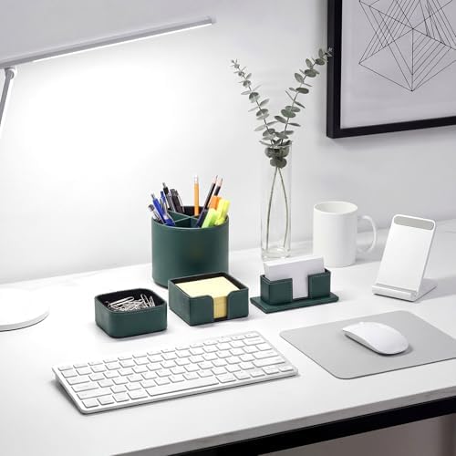 4 Pcs Aesthetic PU Leather Desk Organnizer Set, Green - Image 4