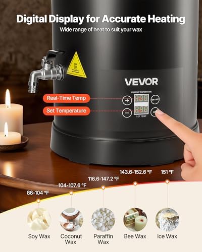 VEVOR 20 Lbs Wax Melter for Candle Making, Fast and Even Heating, with Easy Pour Spout and Temp Digital Display, Hourglass Base for Non-Stick Smooth Flow, Wax Melting Pot for Making Candles Soaps - Image 6