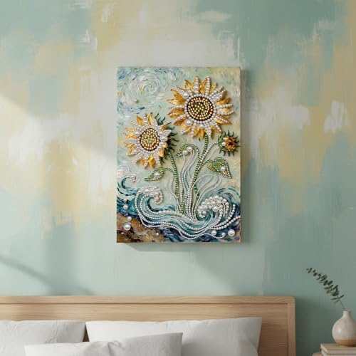 DIY Pearl Painting with Frame, Creative Design, Handmade Stress-Relieving Home Wall Decoration, Includes Frame and Tools-Sunflower - Image 5