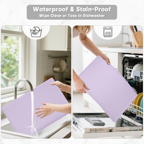 Rnivvi Silicone Coffee Mat, 12" x 19" Waterproof Raised Edge Coffee Bar Mats for Espresso Machine Station Accessories, Heat Resistant Dish Drying Pad for Kitchen Counter, Rubber Bar Decor Pad, Purple - Image 7