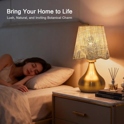 Ziqqeelam Gold Small Bedside Cute Table Lamp for Bedroom, Table Lamps for Nightstand, Scalloped Rattan Shade Table Lamps for Small Spaces for Bedroom, Home Office, Living Room - Image 6