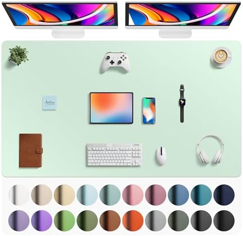 Aothia Faux Leather Desk Mat - Large Mouse Pad, Non-Slip PU Leather Blotter, Waterproof Writing Surface for Office and Home (Aqua, 63" x 24") by AothiaSimpleNaturalUnique