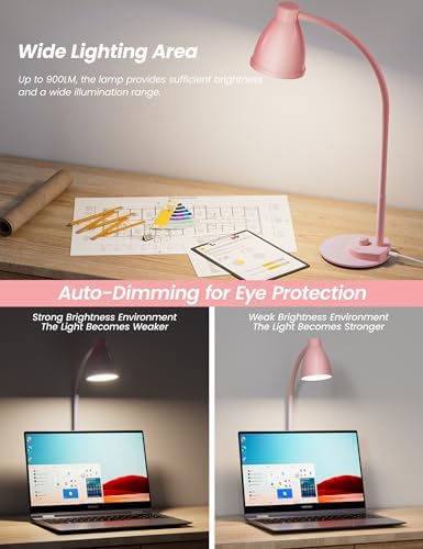 BOHON Cute Desk Lamp with USB Charging Port, 3 Color Modes Dimmable, Pink - Image 5
