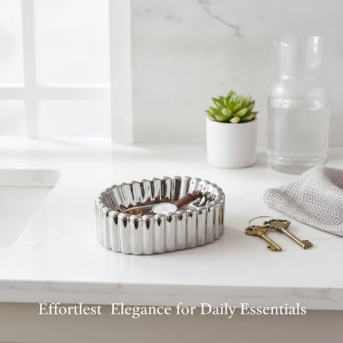 Modern Minimalist Glazed Porcelain Valet Tray, Decorative Catchall Dish for Rings and Keys, Compact Vanity Organizer, 7.9 x 5.1 x 3.3 Inches - Image 2