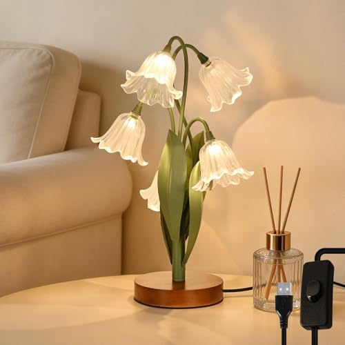 Flower Table Lamp for Bedroom, LED Cute Reading Light by NewAoNaSenLighting