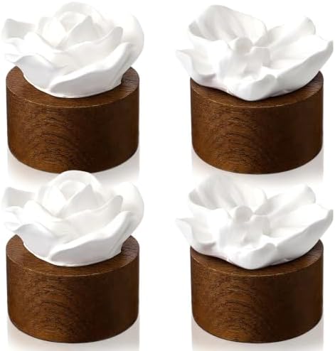 4 Pcs Ceramic Rose Diffuser Flower Passive Essential Oil for Room by Acellegic
