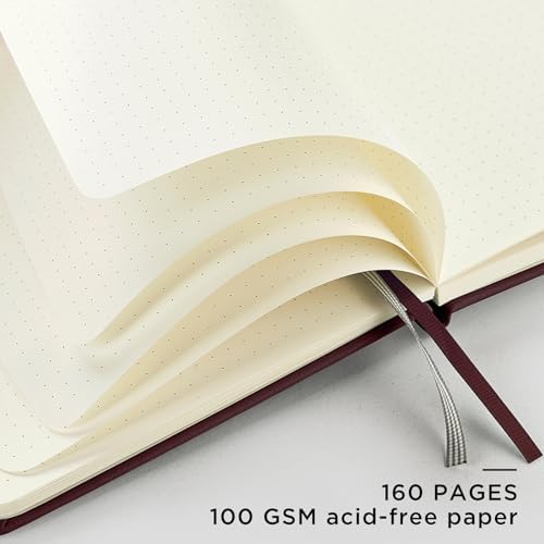 &And Per Se Dotted Journal Notebook, A5 Hardcover Leather Dotted Journal, 160 Pages 100gsm Thick Dot Grid Paper, 3 Sheets of Stickers Included - 5.7'' x 8'' (Dark Red) - Image 4