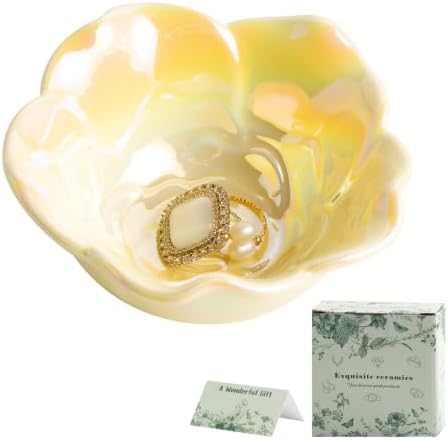 Mecaikru Ceramic Jewelry Dish, 3.5 in Flower Ring Tray, Iridescent Finish by Mecaikru