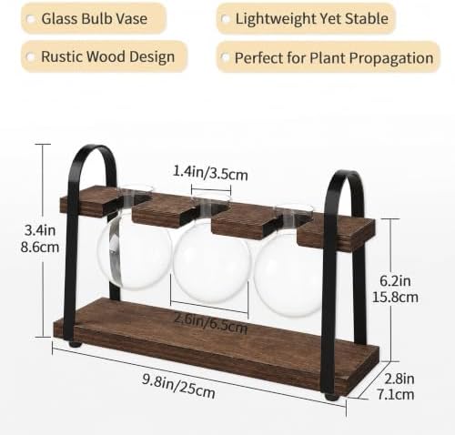 THYGIFTREE 3-Bulb Plant Propagation Station, Glass Vase Terrarium, Brown - Image 2