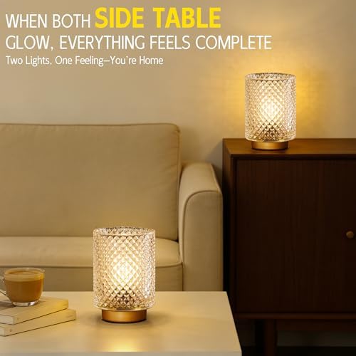 2 Pack Battery Decorative Operated Lamp,Small Accent Table Lamp with Timer for Bedside/shelf,Cordless Glass Ambience Lamp with Warm White Glow for Bookshelf/Entryway/Tabletop Decor(Iridescent Clear) - Image 3