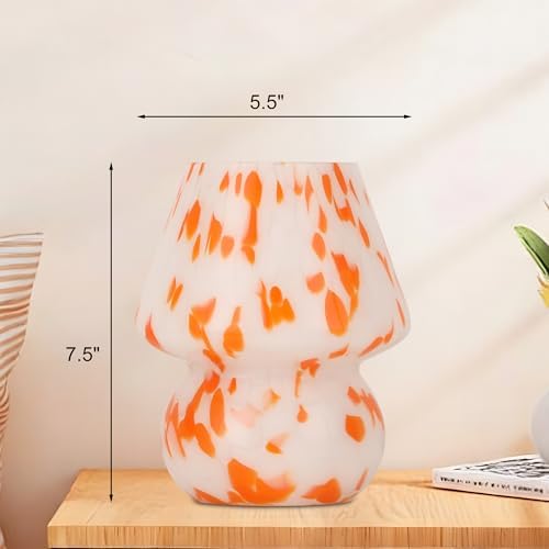 Mushroom Lamp Set of 2, Small Glass Table Lamp, Bedside Nightstand Lamp, Cute Desk Lamp for Bedroom, Dorm, Living Room & Kitchen, Classic Vintage Home Decor Lamp (2, Orange&White) - Image 5