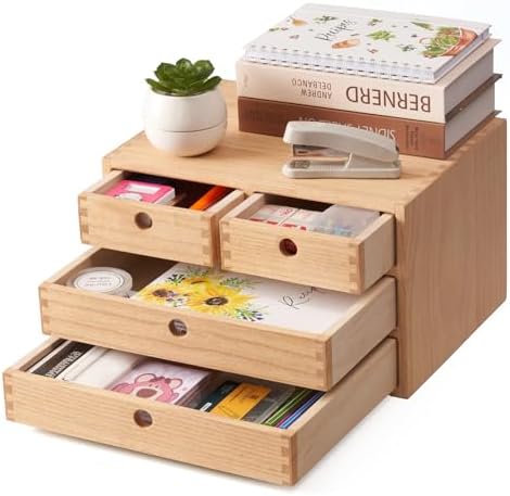 KIRIGEN Wood Desk Organizer with 4 Drawers, Desktop Storage, Natural 34-NA by KIRIGEN