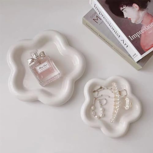 Small Ring Holder Dish, Ceramic Jewelry Dish Tray, Flower Shape Jewelry Tray for Women, Room Decor Aesthetic Trinket Dish, Wedding Engagement Jewelry Plate Bowl for Earrings Keys Perfume Gift - Image 7