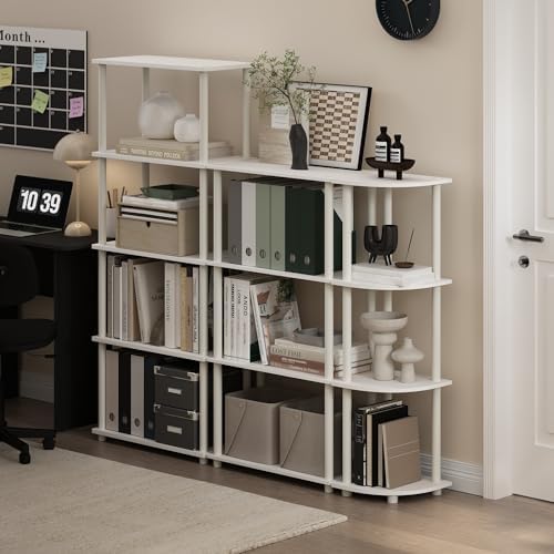 Furinno Turn-N-Tube Storage Shelves, 5-Tier Book Shelf, Corner Shelf, Toolless Open Shelves, for Organization and Storage, Living Room, Garage, Home Office, White - Image 2