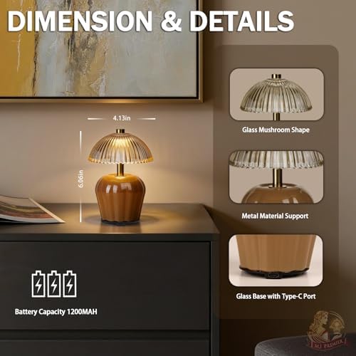 MJ PREMIER Rechargeable Table Lamp, Small Cordless Lamp with Timer, Brown*2 - Image 3