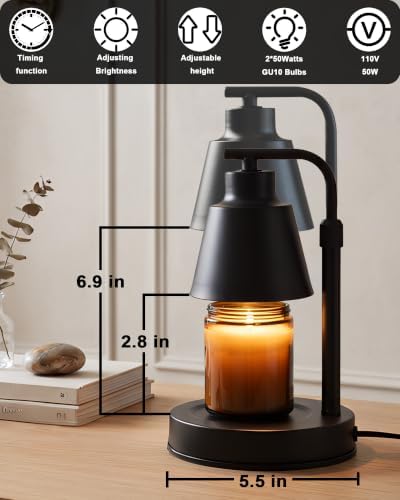 Candle Warmer Lamp with Timer, Dimmable, Adjustable Height, Black - Image 6