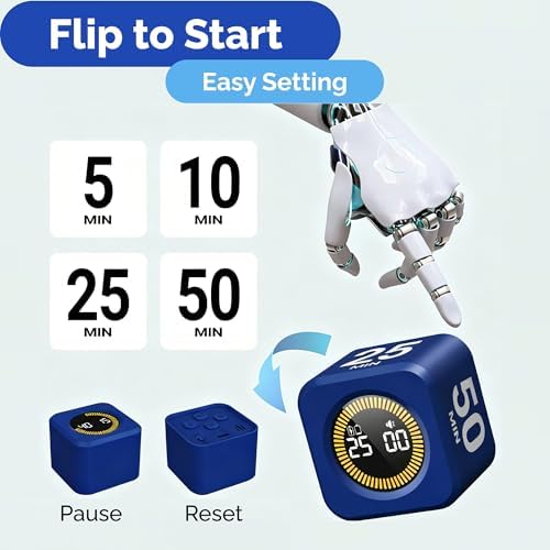 KADAMS Timer Pomodoro - Productivity Pomodoro Cube, 5/10/25/50 Min Countdown & Countup, Silent – for Work Study Workout Kitchen School Classroom Office ADHD Gift Kids (1, Navy Blue) - Image 2