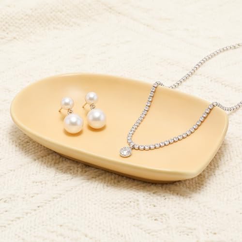 Ceramic Trinket Dish, Jewelry Dish Tray, Ceramic Ring Dish, Small Trinket Tray for Earrings Rings Necklaces Watch Keys (Cream Yellow) - Image 4