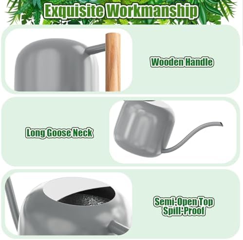 Green Moon 1.2L/41oz Metal Metal Watering Can with Long Spout, Gray - Image 4
