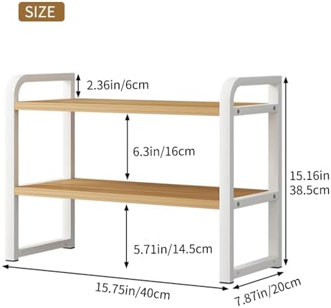 Office Desk Shelf Organizer, Wood Desktop Bookshelf Supplies Storage Rack, Shelf for Top of Desk and Dresser and Cubicle Decor Aesthetic Bookshelf (White Wood-Two Tier) - Image 2