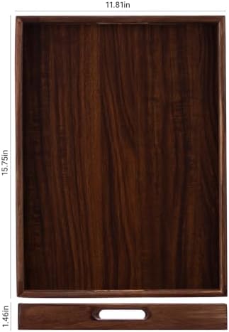 Wooden Serving Tray with Handles, Wood Decorative Trays for Coffee Table Tray, Rectangular Food Trays for Party Platters, Breakfast in Bed, Couch, Ottoman, Dinner, Appetizers, Decor(15.7x11.8x1.6) - Image 2