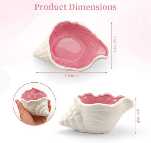 Pink Conch Shell Jewelry Dish Ceramic Ring Tray, Coastal Trinket Tray Decorative Jewelry Holder for Rings Earrings, Vanity Bathroom Dresser Decor Accent, Aesthetic Beach Style Room Decor - Image 2