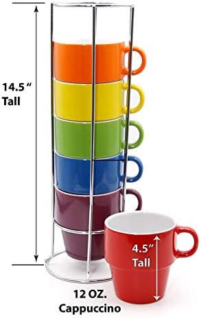 gypsy color 12 oz Cappuccino Stacking Mug Set with Metal Stand, Set of 6 - Image 2
