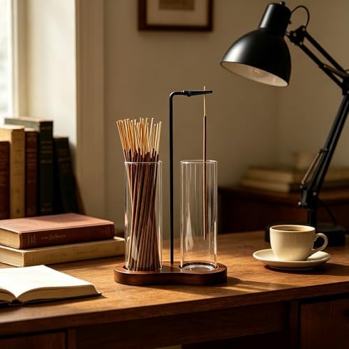 Glass Incense Holder,Retro Incense Sticks Burner Holder with Storage,Hang Upside Down Incense Holder with Ash Catcher (Rustic) - Image 3