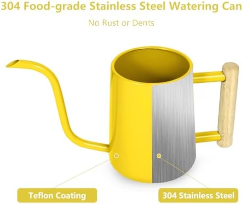 Watering Can Indoor Plants, 35 oz/1000 ml Metal Stainless Steel Watering Can Pot with Long Spout for Indoor House Plants Bonsai Outdoor Garden Flower Decorative (Yellow) - Image 4