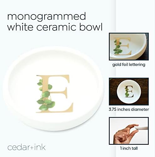 Trinket Tray Jewelry Dish with Monogrammed E in Gold Ring Holder - White Trinket Dish - Personalized Ring Dish or Jewelry Tray - Cedar & Ink (E) - Image 2