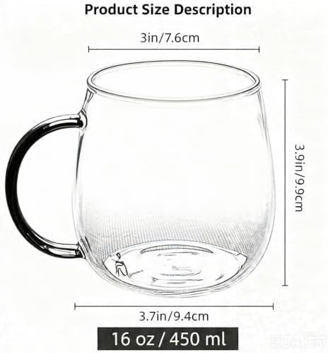 4 Pack Durable 16 oz Glass Mug with Blue Handle, Premium Glass Coffee Mugs & Glass Coffee Cup Set for Coffee Latte Espresso Daily Beverages - Image 6