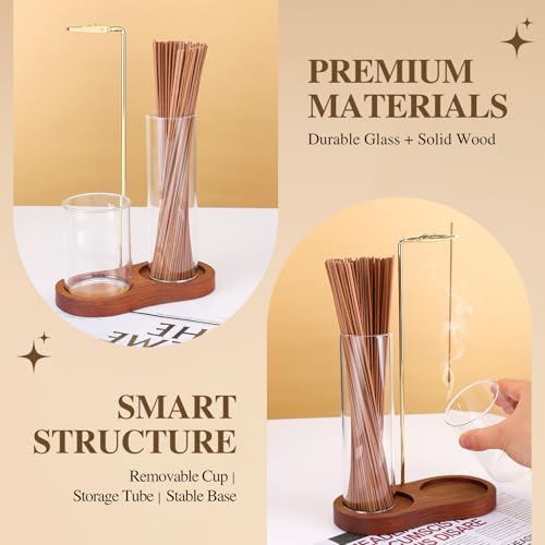 2 in 1 Incense Holder for Sticks with Glass Ash Catcher, Upside Down Anti-Ash Incense Stick Burner for Outdoor Patio, Modern Vertical Incense Holder for Home Decor, Spa, Meditation and Reddish Brown - Image 5