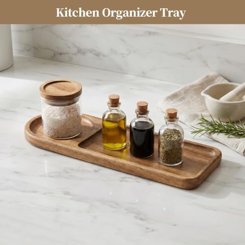 Small Wooden Tray | Acacia Wood Tray for Vanity, Bathroom Counter, Coffee Table & Toilet | Perfect for Jewelry, Remote, Snack| Mini Charcuterie Board Serving Platter (Rounded Rectangle 2-Compartment) - Image 5