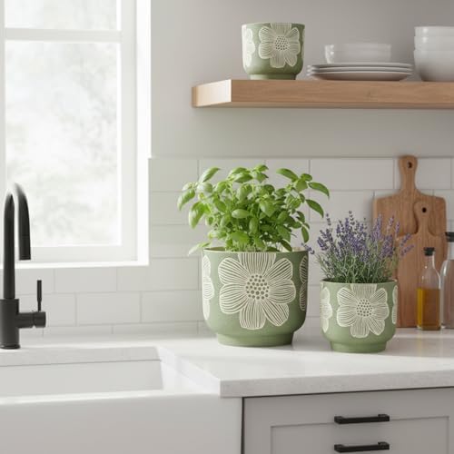 Ceramic Plant Pots, 8+6 Inch, 2 Pcs Indoor Planters with Drainage Holes - Image 4