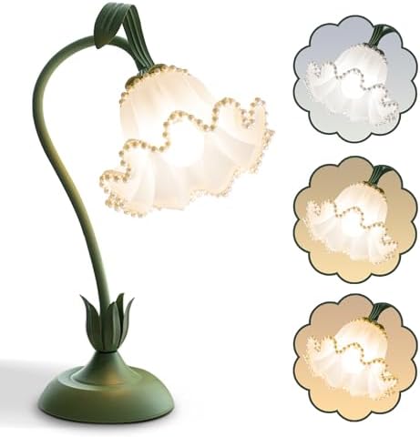 Flower Table Lamp, LED Reading Light Vintage Night light (Green Pearls) by AQDZCNF