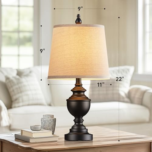PARTPHONER Retro Table Lamps Set of 2, Bedside Lamp for Bedroom Rustic Farmhouse Table Lamps for Living Room, Vintage Nightstand Lamps with White Shades, Matte Black - Image 4