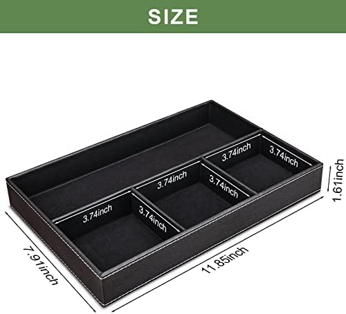 GORESE Faux Leather Valet Tray for Men, Stackable Jewelry Trays Drawer Organizer Tray Nightstand Organizer for Men, EDC Tray for Key, Wallet, Sunglass, Watch, Coin, Phone, Cologne - Black - Image 3