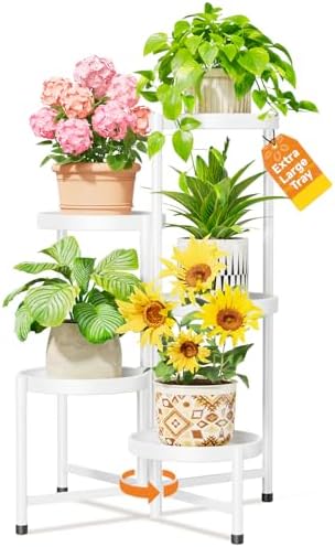LASZOLA Plant Stand Indoor with 10 Inch Large Metal Tray, 5 Tier White by LASZOLA