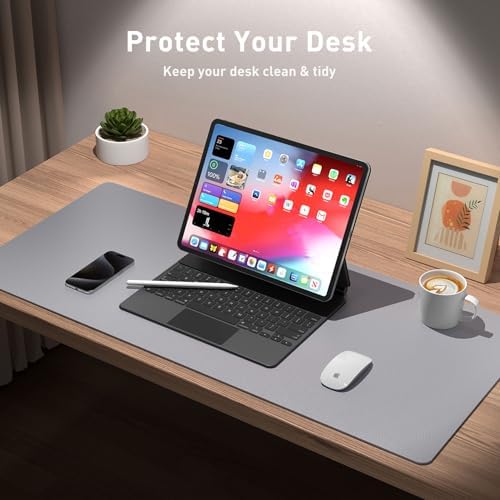 Aothia Leather Desk Pad Protector, Mouse Pad, Office Desk Mat, Non-Slip PU Leather Desk Blotter, Laptop Desk Pad, Waterproof Desk Writing Pad for Office and Home (31.5" x 15.7", Light Grey) - Image 3