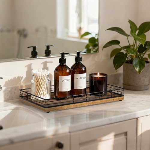 Bathroom Vanity Tray, 13" x 8" Acacia Decorative Wooden Tray for Countertop - Image 3