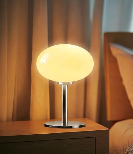 Glass Mushroom Lamp, Mid Century Dimmable Lamp 3 Color Temperatures Table Lamp for Bedroom Living Room Bedside Lamp, Cute Lamp Modern Small Lamp (8W, Beige) by Anykonio