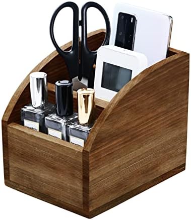 OKSQW Rustic Vintage Wooden Desk Organizer Farmhouse Wood Remote Control Caddy, 3 Slot Tabletop Desktop Office Supply Storage Rack Desktop TV Remote Control Holder Home Decor Office Supplies Storage by WelcometoOKSQW
