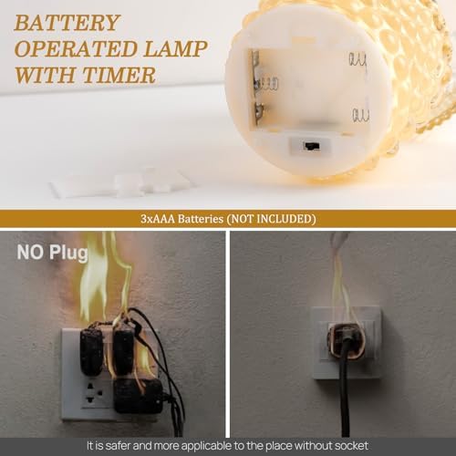 Small Battery Operated Lamp with Timer, Pearl, Yellow - Image 4
