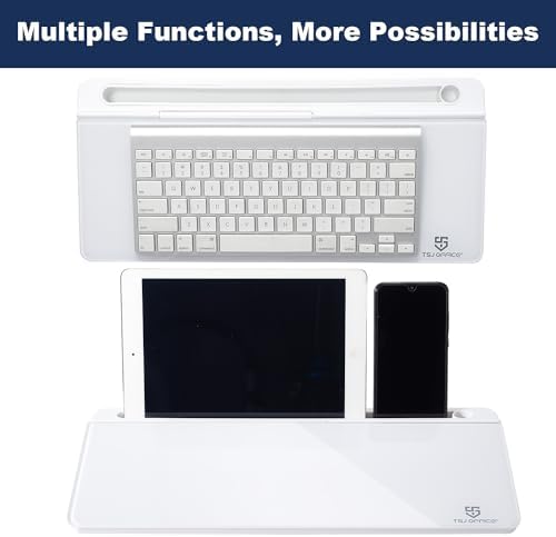 TSJ OFFICE Small Desktop Whiteboard -Glass Dry Erase Board Computer Keyboard Stand White Board Surface Pad with Drawer, Desk Organizers with Accessories for Office, Home, School Supplies - White - Image 5