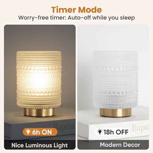 Battery Operated Lamp with Timer, Cordless Table Lamps with LED Warm Bulb - Image 3