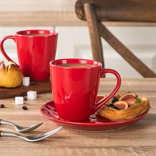 vicrays Coffee Mug Set, 12 Ounce, Ceramic Mug for Men, Women, Unique Glazed Mugs with Handle for Coffee, Tea, Milk, Cocoa, Cereal - Set of 6 Red - Image 2