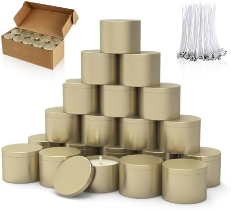 PCREGPAE 4OZ Champange Candle Tins Cans with Lids，Wicks for Making Candles by Unknown